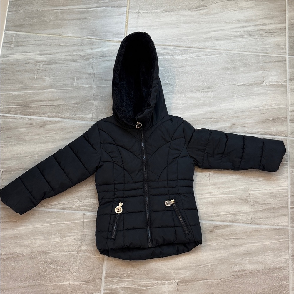 DKNY Girls 4 Hooded Winter Puffer Coat Full Zip Fleece Lined Warm Pockets‎ - Picture 14 of 14